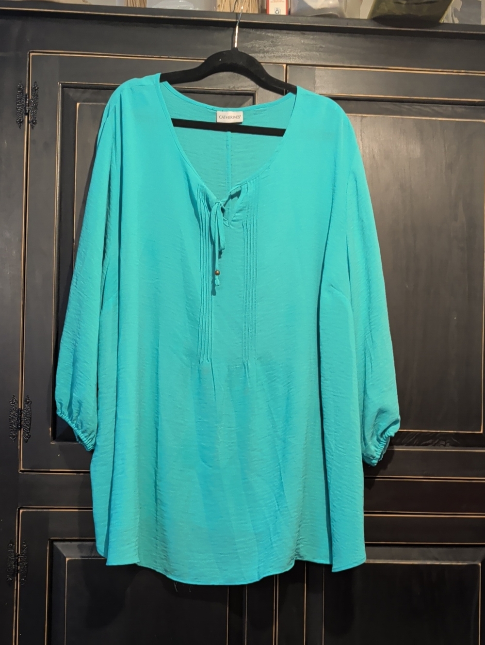 Catherine's Teal V-Neck Peasant Blouse